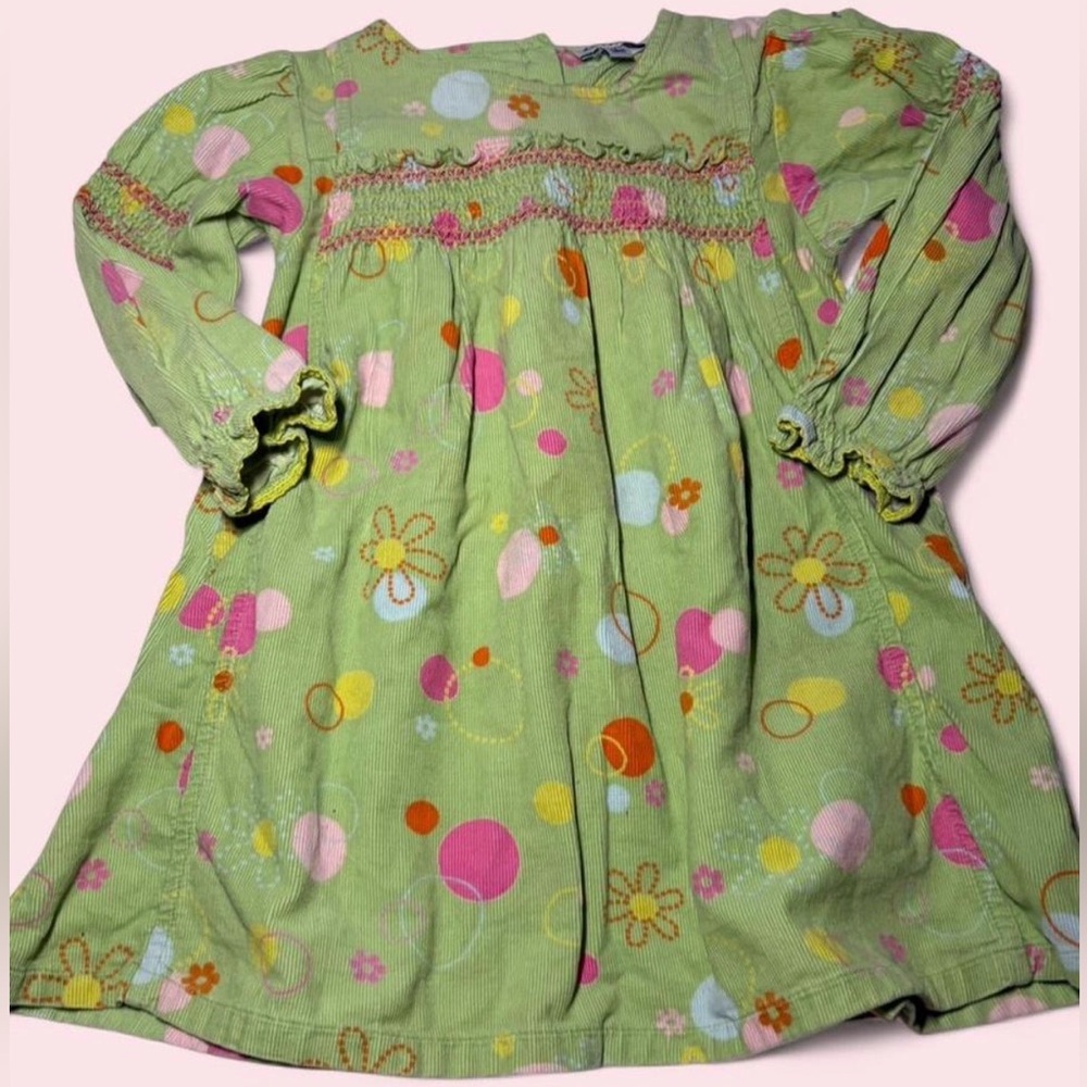 Le Top Kids Green Floral Dot Long-Sleeve Dress Top